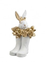 Διακοσμητική Πασχαλινή Μπότα Με Λαγό Polyester Λευκό-Χρυσό 10,5x10,5x19εκ. Zen Collection 26.6.52470
