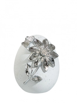 Διακοσμητικό Πασχαλινό Αυγό Με Λουλούδι Polyester Λευκό-Ασημί 10,8x11,5x14εκ. Zen Collection 26.6.52418