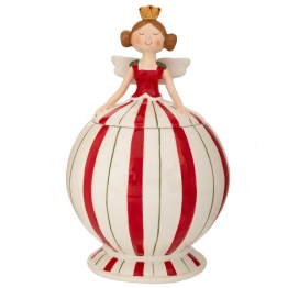 Χριστουγεννιάτικη Μπισκοτιέρα Κεραμική Νεράιδα Λευκό-Κόκκινο 17x17x27εκ. iliadis 90766