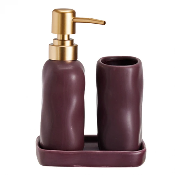 Σετ Μπάνιου 3τμχ Stoneware Aubergine 7428U MRShome 0093001