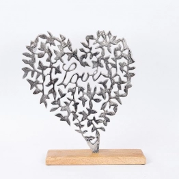 Διακοσμητικό Επιτραπέζιο Καρδιά Με Βάση Ξύλινο-Μεταλλικό Ασημί-Natural 35x5x41εκ. ESTHETI 752-28552