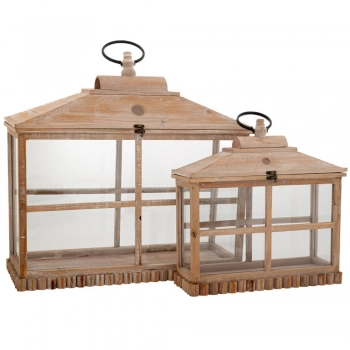 Φανάρι Σετ 2τμχ Ξύλινο Ανοιχτό Καφέ 62x22x66εκ.-42x16x48,5εκ. iliadis 89278