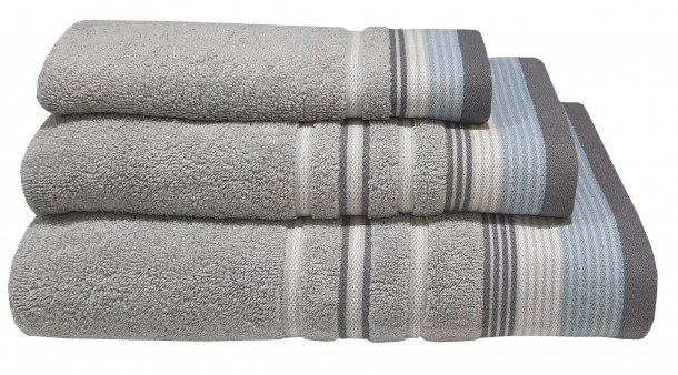Πετσέτα Βαμβακερή Προσώπου 50x90εκ. Satin Stripe Grey Komvos 7005912-10