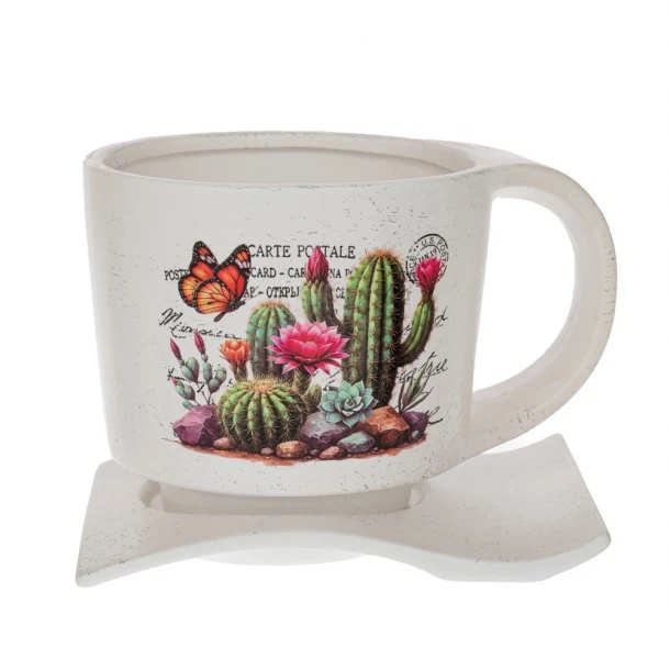 Κασπώ Φλυτζάνι Κεραμικό Λευκό Με Κάκτους 19x13x13εκ. iliadis 92969