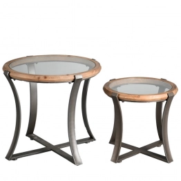 Τραπεζάκι Σαλονιού Σετ 2τμχ Μεταλλικό-Ξύλινο Έλατο-Γυάλινο ESPIEL Tempered Δ68x61-Δ53x48εκ. JAM102