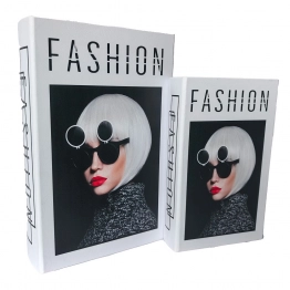 Διακοσμητικό Κουτί Βιβλίο Σετ 2τμχ Ξύλινο Λευκό-Μαύρο ESPIEL 30x20x6,5εκ.-24x15x4,5εκ. BIB108