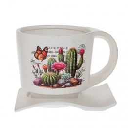Κασπώ Φλυτζάνι Κεραμικό Λευκό Με Κάκτους 19x13x13εκ. iliadis 92969