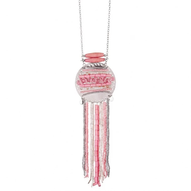 Κολιέ Μακρύ Φο Μπιζού Με Χάντρες Ροζ 89εκ. 24-2821