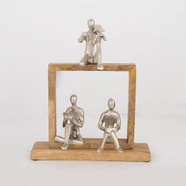 Διακοσμητικό Επιτραπέζιο Με Φιγούρες Ξύλινο-Μεταλλικό Ασημί-Natural 28x10x33εκ. ESTHETI 752-27120