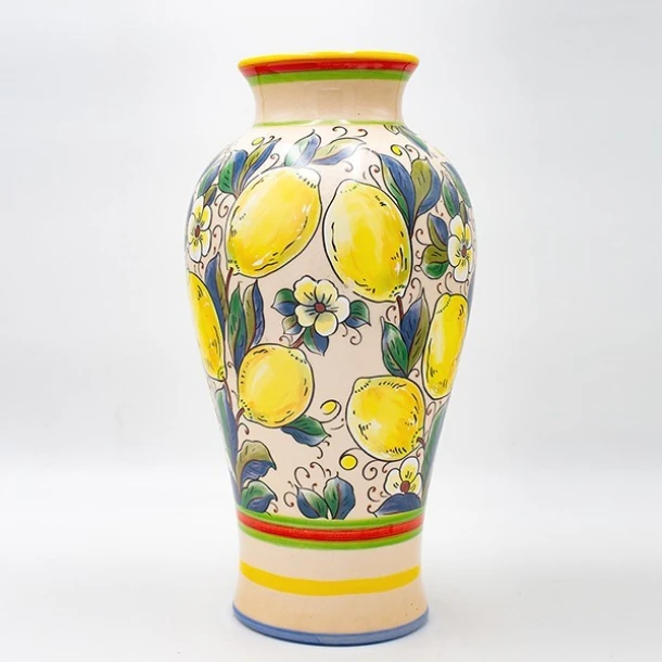 Βάζο Κεραμικό Μπεζ-Multi Με Λεμόνια 20,7x20,7x39,5εκ. ESTHETI 819-00179