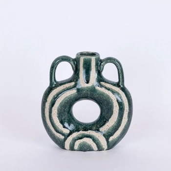 Βάζο Κεραμικό Σκούρο Πράσινο-Μπεζ 21,7x7x24εκ. ESTHETI 752-20336