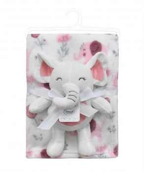 Σετ Κουβέρτα Fleece Αγκαλιάς-Λίκνου 75x100εκ. Με Λούτρινο Ζωάκι 25εκ. Elephant 20 White-Pink Dimcol
