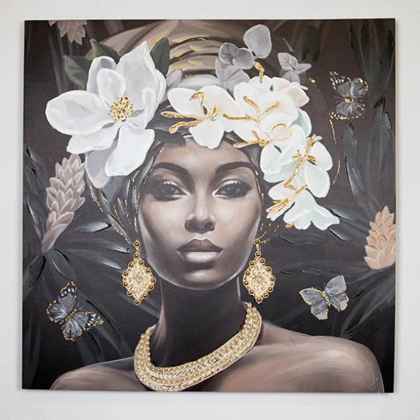 Πίνακας Καμβάς Γυναίκα Με Λουλόυδια Μαύρο-Λευκό-Γκρι 100x3x100εκ. ESTHETI 755-12045