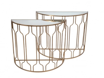 Κονσόλα Σετ 2τμχ Μεταλλική Οβάλ Χρυσή Με Τζάμι Καθρέπτη 100x41x80,5εκ.-90x36x75,5εκ. Zen Collection 25.55.52271