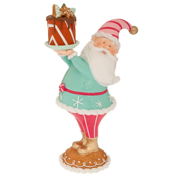 Χριστουγεννιάτικος Διακοσμητικός Άγιος Βασίλης Με Τούρτα Polyresin Ροζ-Σιέλ 20x13x34εκ. iliadis 91165