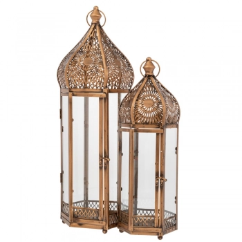 Φανάρι Σετ 2τμχ Vintage Μεταλλικό Χρυσό 25,5x22,5x68εκ.-19,5x17x52εκ. iliadis 89546