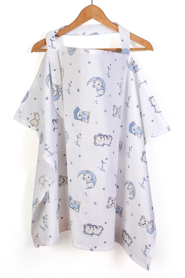 Ποδιά Θηλασμού Βαμβακερή 105x70εκ. Bear's Nest 03 White-Sky Blue DimCol