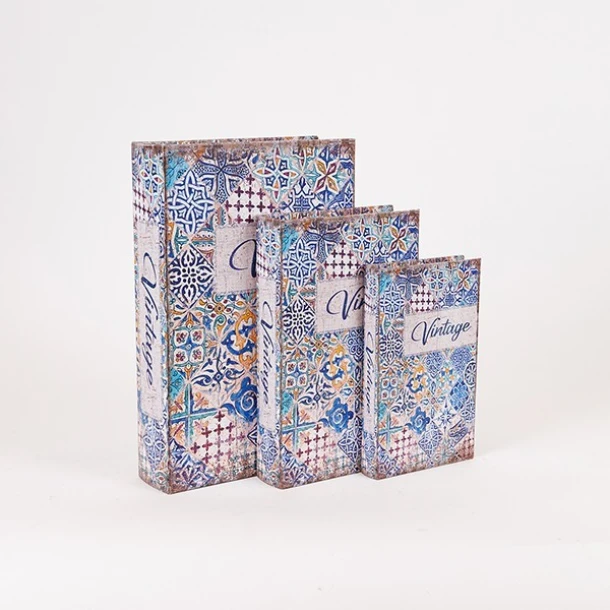 Διακοσμητικό Κουτί Βιβλίο Σετ 3τμχ Ξύλινο Λευκό-Μπλε 22x7x33εκ. ESTHETI 819-00281