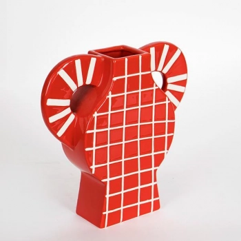 Βάζο Κεραμικό Κόκκινο-Λευκό 37,5x8x35,5εκ. ESTHETI 752-20214