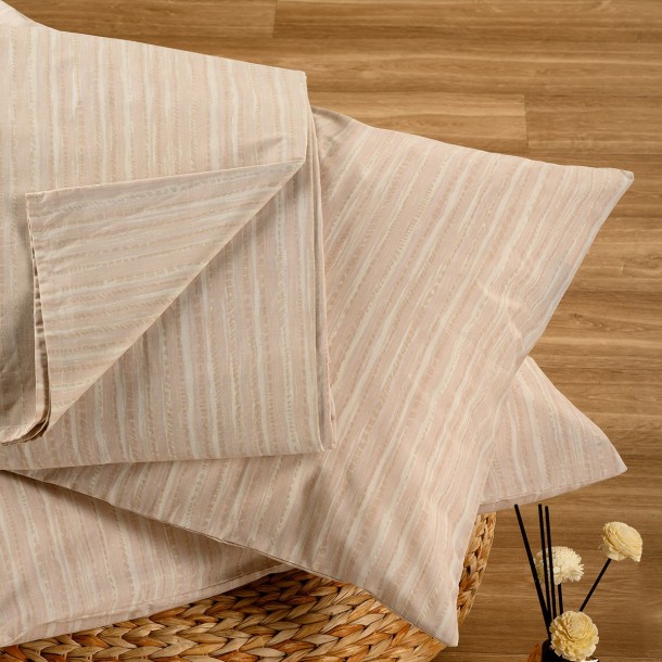 Σετ Σεντόνι Με 2 Μαξιλαροθήκες Polycotton King Με Λάστιχο 180x200+32εκ. Nika Ecru-Beige Casual Line Mini Melinen 20004854