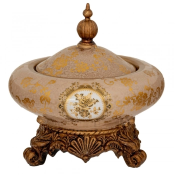 Φοντανιέρα Polyresin Με Καπάκι Μπεζ-Χρυσή iliadis 18x19εκ. 88551