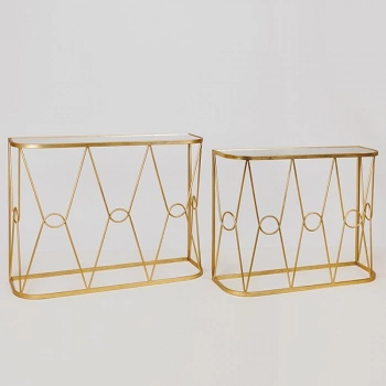 Κονσόλα Σετ 2τμχ Μεταλλική-Γυάλινη Χρυσή 100x30x75εκ./90x26,5x70εκ. ESTHETI 750-27031