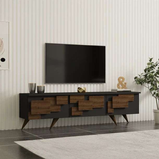 Έπιπλο τηλεόρασης Trida pakoworld καρυδί με ανθρακί 160x35x45εκ