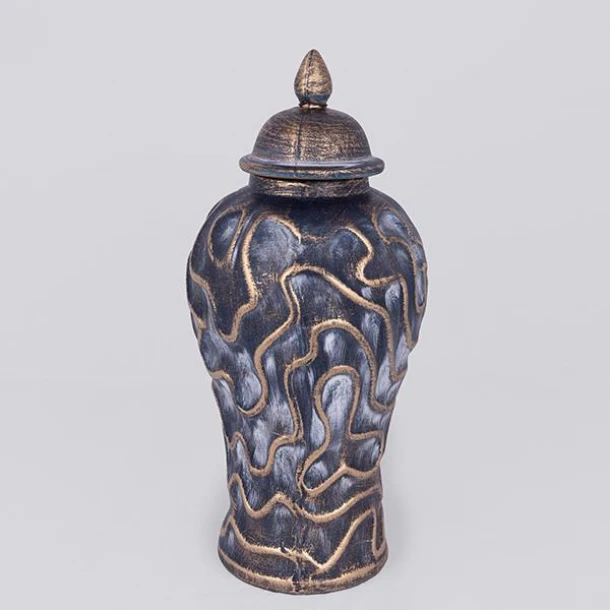 Βάζο Με Καπάκι Κεραμικό Γκρι-Χρυσό 17,5x17,5x38,5εκ. ESTHETI 752-20029