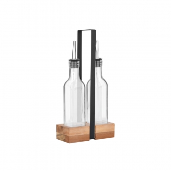 Μπουκάλι Για Λάδι-Ξύδι Γυάλινο Με Ξύλινη Βάση 280ml-15x7x30εκ. Allure Estia 01-34061