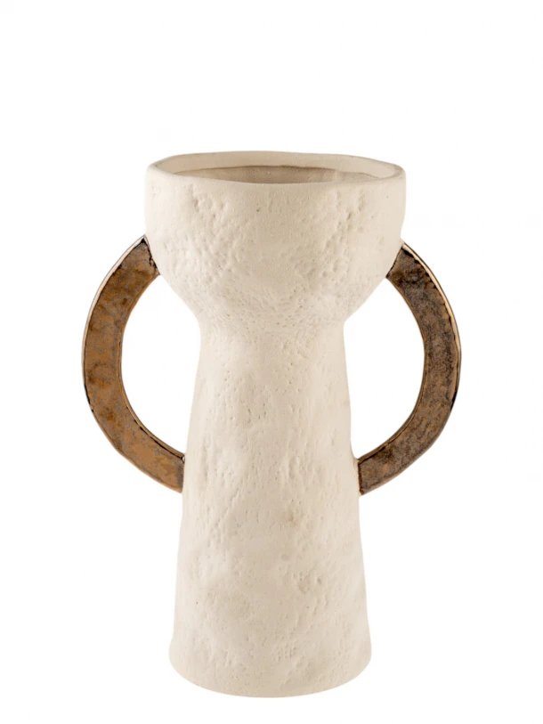 Βάζο Κεραμικό Σαγρέ Μπεζ-Μπρονζέ Με Χερούλια 18x16x32εκ. Zen Collection 25.30.51752