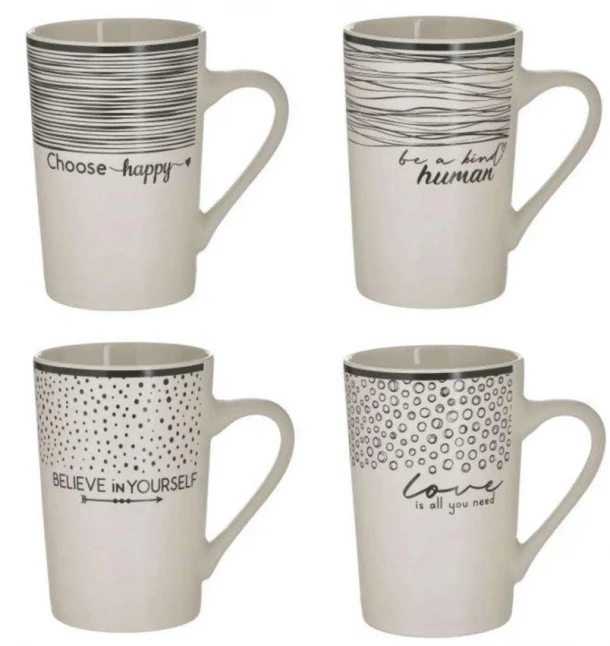 Κούπα Σετ 4τμχ  Πορσελάνης Λευκή-Μαύρη 385ml-8x12εκ. Click 6-60-112-0027