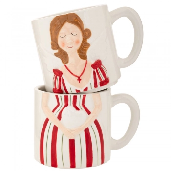 Χριστουγεννιάτικη Κούπα Σετ 2τμχ Νεράιδα Κεραμική Λευκή-Κόκκινη 13x10x18εκ. iliadis 90768