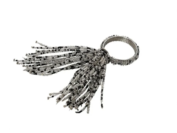 Δαχτυλίδι Πετσέτας Μεταλλικό Με Χάντρες Μαύρο-Ασημί ESPIEL 6x10εκ. YRA109K6