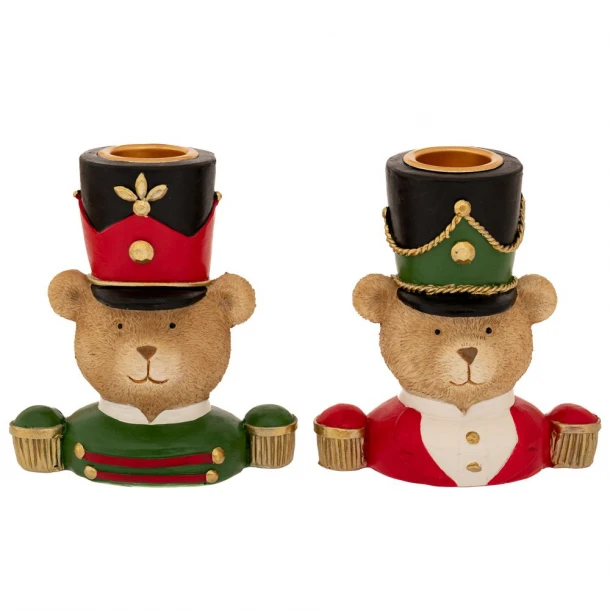 Χριστουγεννιάτικο Διακοσμητικό Αρκουδάκι Καρυοθραύστης Σετ 6τμχ Polyresin Κόκκινο-Πράσινο 8,5x5,5x9,5εκ. iliadis 90714