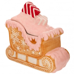 Χριστουγεννιάτικη Μπισκοτιέρα Κεραμική Έλκηθρο Gingerbread Καφέ-Ροζ 25x13x24εκ. iliadis 90940