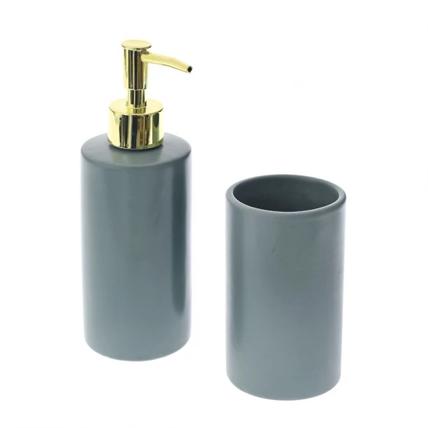 Σετ Μπάνιου 2τμχ Κεραμικό Μέντα-Χρυσό 6,5x19εκ.-7x12,5εκ. iliadis 77810