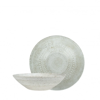 Πιάτο Φαγητού Βαθύ Stoneware Ανάγλυφο Aztec White ESPIEL 23εκ. ZAT107K2