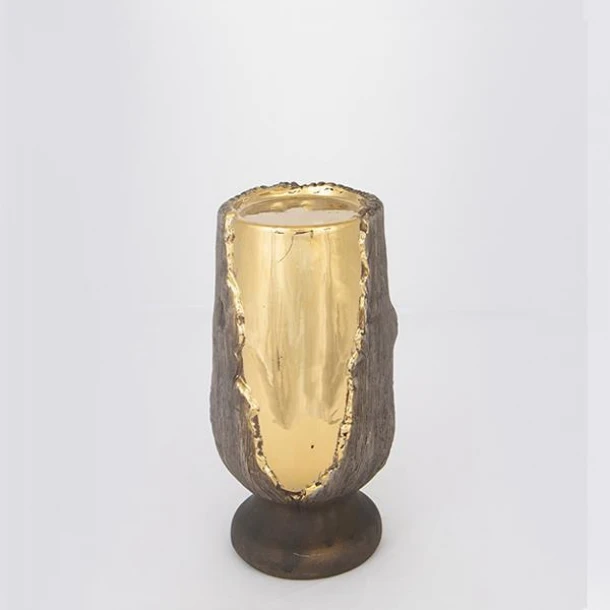 Κηροπήγιο Κεραμικό Καφέ-Χρυσό 10x10x20εκ. ESTHETI 752-25048