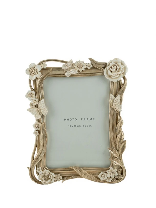 Κορνίζα Polyester Σαμπανί Με Μπεζ Λουλούδια 13x18εκ. Zen Collection 25.50.52357