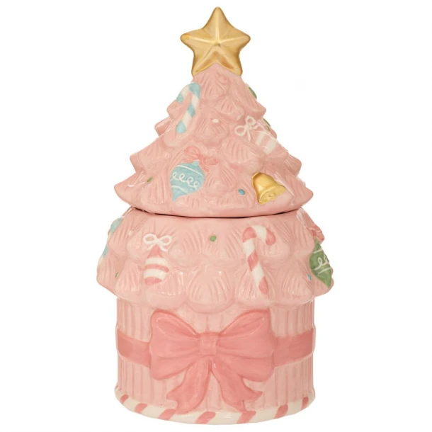 Χριστουγεννιάτικη Μπισκοτιέρα Κεραμική Δέντρο Ροζ 16,5x16x27εκ. iliadis 91113