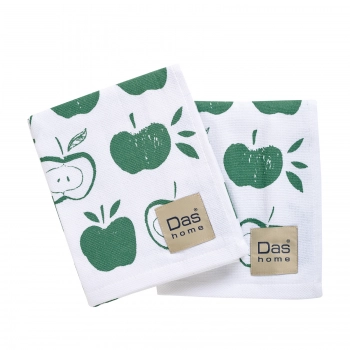 Ποτηρόπανο Σετ 2τμχ Βαμβακερό 40x60εκ. Kitchen 0739 Λευκό-Πράσινο Das Home