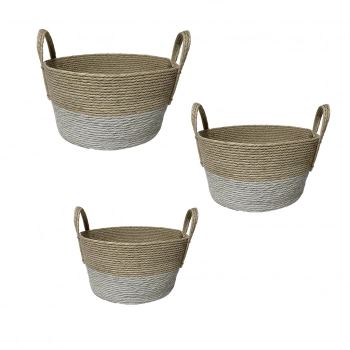 Καλάθι Σετ 3τμχ Ραττάν Λευκό-Natural 35x20εκ.-30x17εκ.-25x14εκ. ESPIEL FEX205