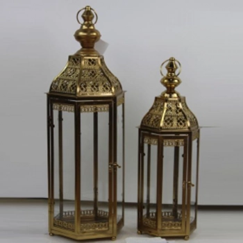 Φανάρι Σετ 2τμχ Μεταλλικό Μπρονζέ 17x15x48εκ.-23x20x64εκ. ESTHETI 819-00885