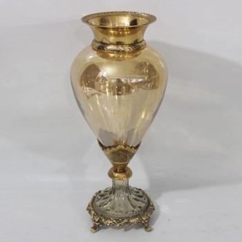 Βάζο Γυάλινο-Μεταλλικό Αντικέ Χρυσό-Μελί 17x38εκ. ESTHETI 819-00428