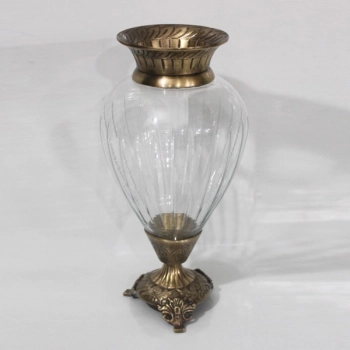 Βάζο Γυάλινο-Μεταλλικό Αντικέ Χρυσό-Διάφανο 17x33εκ. ESTHETI 819-00421