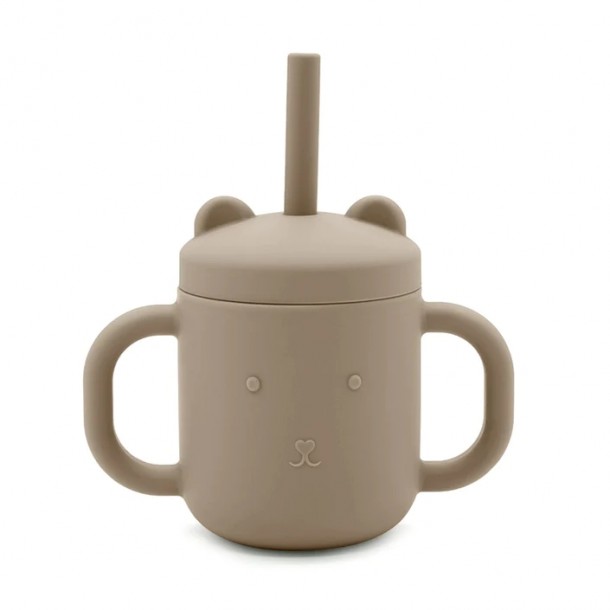 Ποτήρι Σιλικόνης Με Καλαμάκι 175ml Taupe Petit Monkey PTM-SCLS8