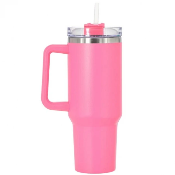 Ποτήρι Θερμός Γίγας 1200ml Ανοξείδωτο Ατσάλι Ροζ Με Λαβή & Καλαμάκι Homie 80-2167