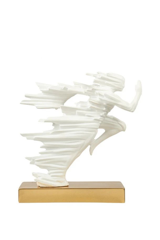 Διακοσμητικό Επιτραπέζιο Polyester Με Δρομέα Λευκό-Χρυσό 22x7,5x22,5εκ. Zen Collection 26.14.52774