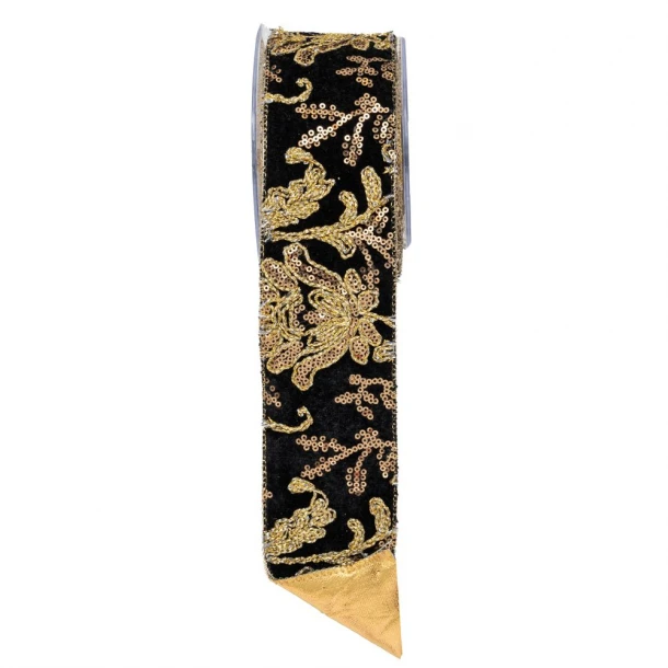 Χριστουγεννιάτικη Κορδέλα Embroidery Foil Loneta 6,7εκ.-4,5μ. Μαύρη-Χρυσή iliadis 95324