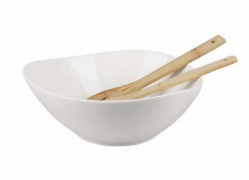 Σαλατιέρα Πορσελάνης Λευκή Με Σετ Κουτάλες Bamboo 28x11εκ. Trio Cryspo Trio 26.000.903